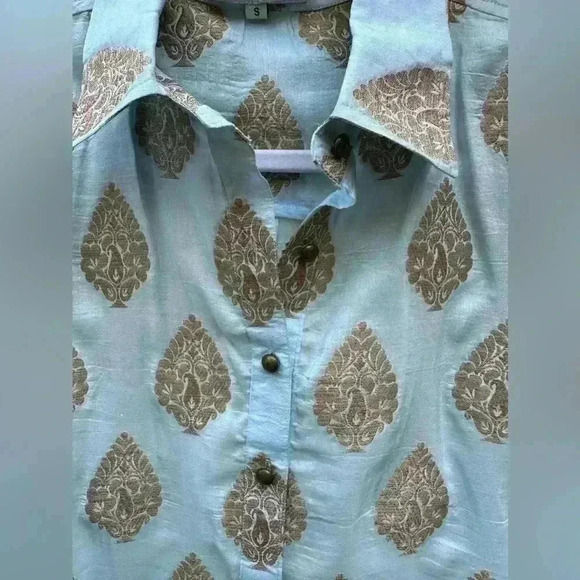 Bella Tu popover tunic Blue gold Small classy contemporary casual artsy - Picture 7 of 10